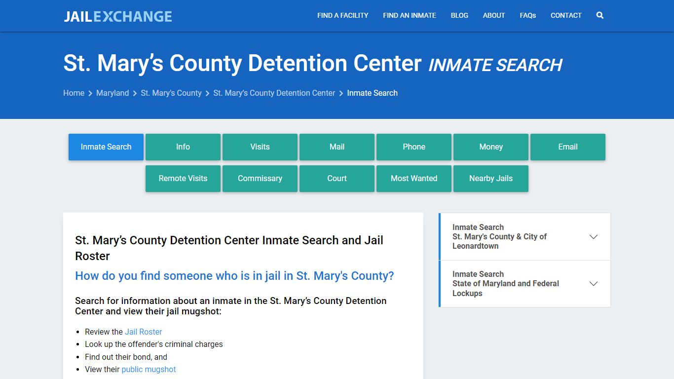 St. Mary’s County Detention Center Inmate Search - Jail Exchange